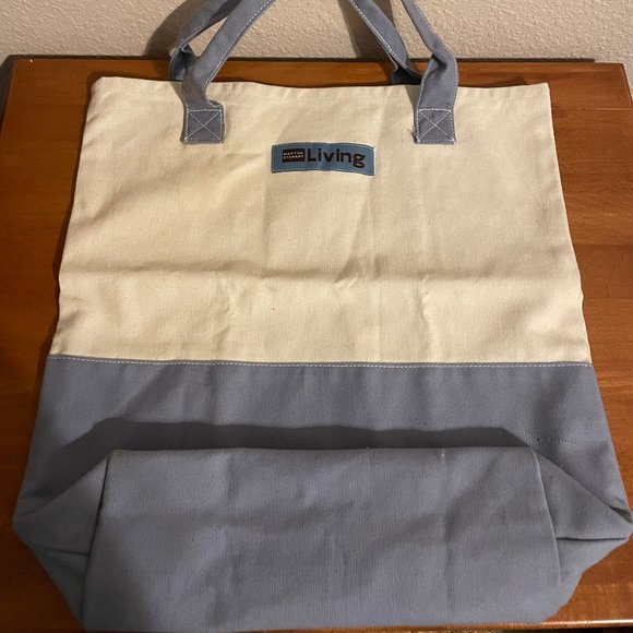 Vintage 1990’s MARTHA STEWART LIVING Blue and Cream Canvas Tote Bag - Picture 3 of 7